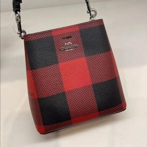 Coach, leather, buffalo plaid cross-body